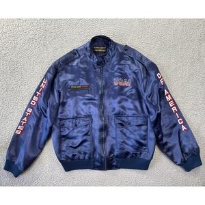 Vintage Style Auto Bomber Racing Jacket Mens XL USA-1 Nylon Satin Embroidered
